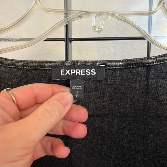 Express Silver Metallic Thong Deep Wrap V-Neck Long Sleeve Bodysuit Small - Picture 3 of 6